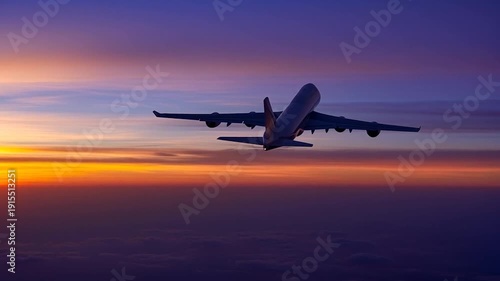 Wallpaper Mural Wide Body Aircraft Flying in The Evening Sky During Sunset Rear View Perspective of Commercial Airplane With Dramatic Clouds and Orange Horizon Aviation Industry Background Torontodigital.ca
