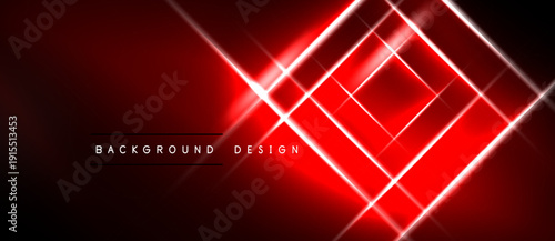 Abstract red neon lines intersect, creating dynamic geometric pattern. Dark background enhances glowing effect. Modern design element.
