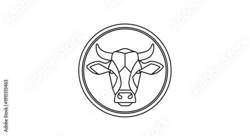 Simple Line Drawing of Cow Head.