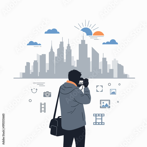 Urban Photographer Captures Cityscape With Modern Skyline And Abstract Icons