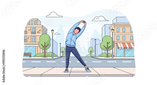 Urban Runner Performing Morning Stretch Beside City Buildings