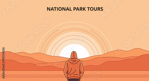 Vast Desert Horizon And Lone Hiker At Sunrise National Park Adventures