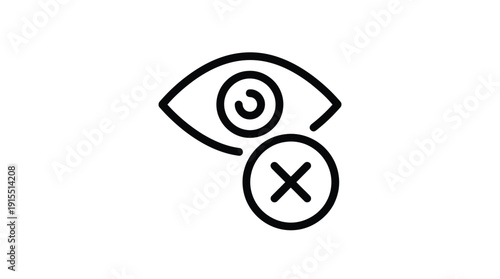 Simple line art icon of an eye with a cross symbol.