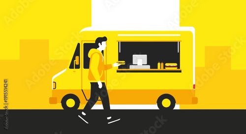 Vibrant Yellow Food Truck Scene With Person Purchasing A Snack