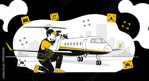 Videographer Capturing Elite Jet Aircraft On Airport Tarmac