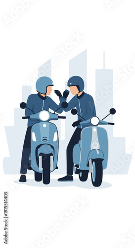 Urban Mobility Companionship On Scooters A Modern Urban Scene