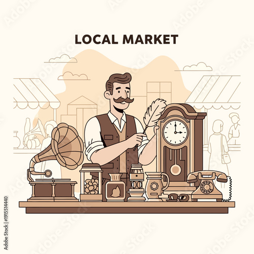 Vintage Treasures At A Bustling Local Market Scene