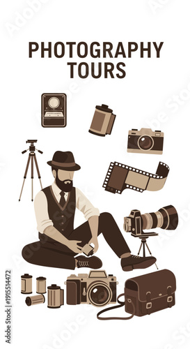 Vintage Photography Tours Creative Retro Camera Equipment Arrangement
