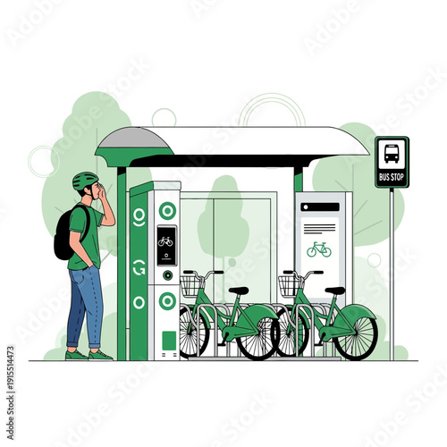 Urban Mobility Solution Shared Bikes At Bus Stop Transportation