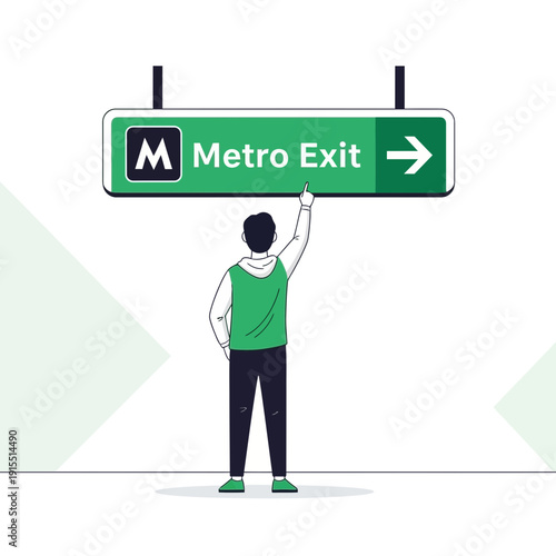 Urban Navigation Person Approaching Metro Exit Signage Guidance