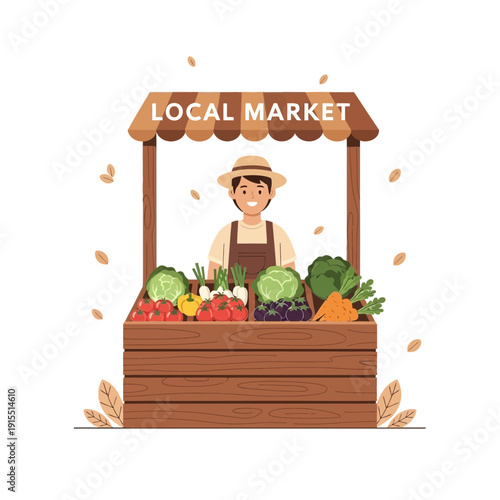 Vibrant Local Market Stand Bursting With Fresh Produce A Seller Offers Healthy Goods