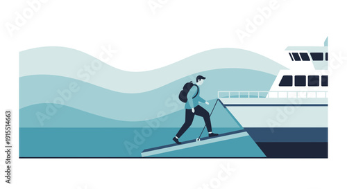 Voyager Ascending Gangway Onto Passenger Ship Adventure