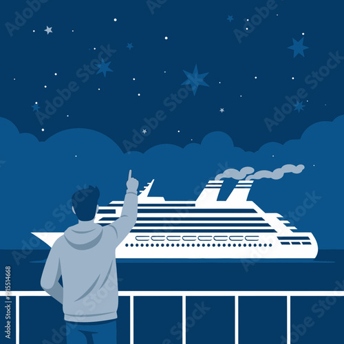 Voyage Under Starry Skies A Majestic Cruise Ship Sails At Night