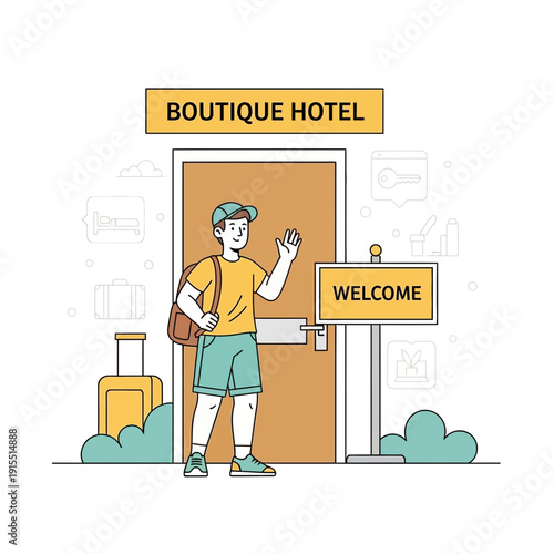 Welcome To The Boutique Hotel Welcoming Guest Arriving With Luggage For Stay