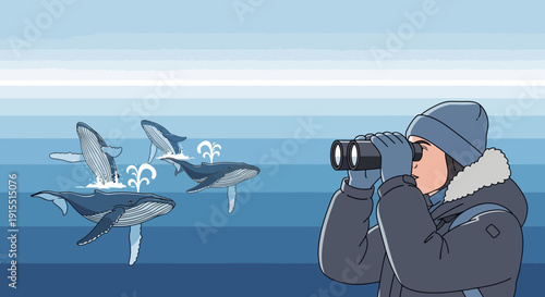 Whale Watching Adventure Observing Gentle Giants Through Binoculars In Arctic Waters