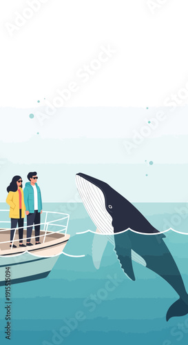 Whale Watching Adventure People On Boat Observing Majestic Marine Mammal