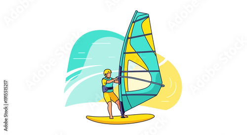 Vibrant Windsurfing Athlete Enjoying Coastal Adventure Graphics