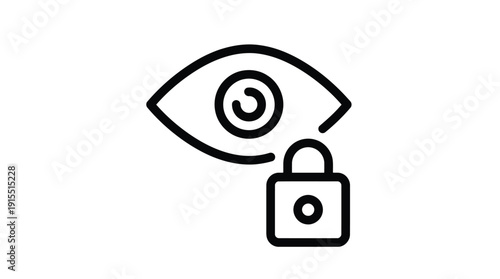 Simple line art illustration of an eye with a padlock symbolizing security and privacy.