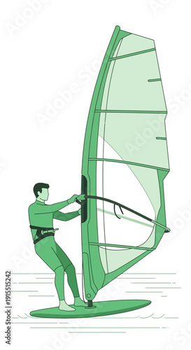 Wind Surfer Riding Ocean Wave Artistic Illustration