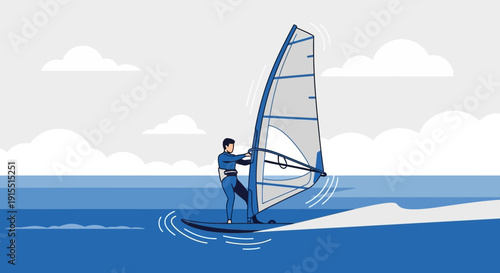 Wind Surfer Riding Waves On A Sunny Day