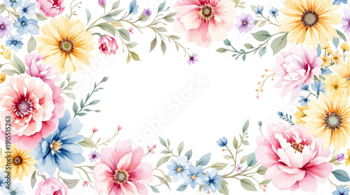 Dreamy pastel flowers lining the margins of a clean white page layout