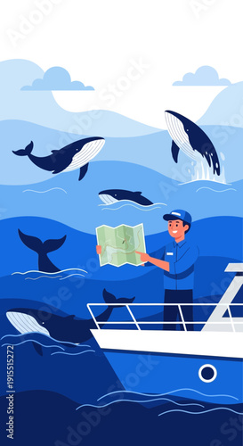 Whale Watching Expedition Guide Navigating With Map Offshore Adventure
