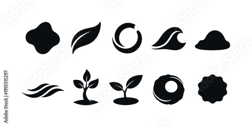 Nature, ecology silhouette icon set. Environmental, organic symbols silhouette collection
