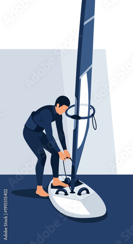 Windsurfing Preparation Nautical Sport Gear Assembly Lifestyle Activity