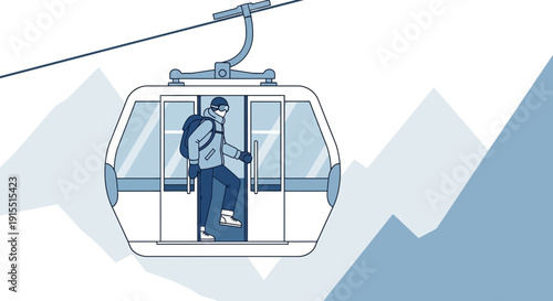 Winter Adventure Cable Car Ascent Snowy Mountain Journey