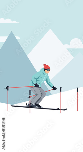 Winter Alpine Skiing Descent Exciting Mountain Sports Adventure