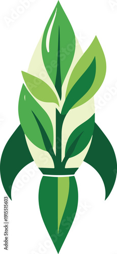 Stylized green plant with gradient leaves and dark green base on white background