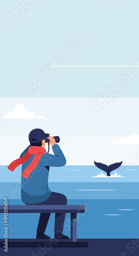 Wildlife Observer Spotting Majestic Whale Tail In Ocean Waters