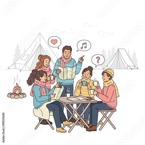 Winter Campfire Gathering Friends Enjoying Cozy Outdoor Moments