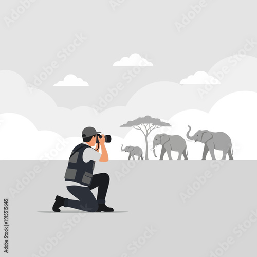 Wildlife Photographer Captures Majestic Elephants in African Savanna Scene