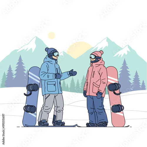 Winter Friends Snowboarding Mountain Adventure Outdoor Recreation Season