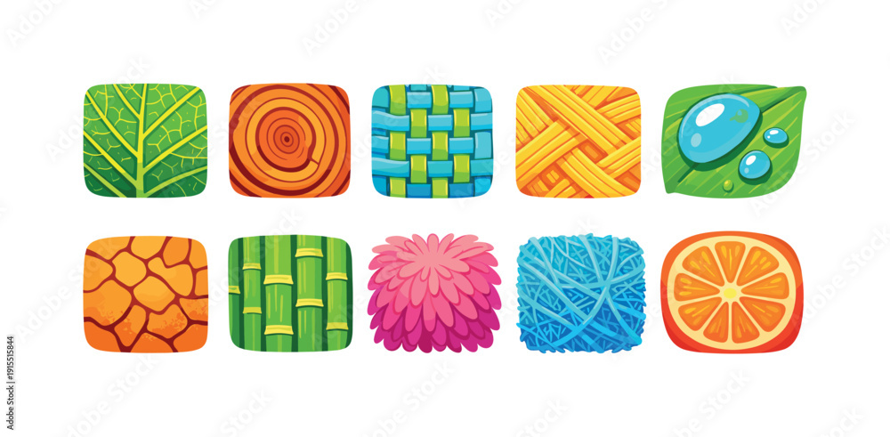 Obraz premium Nature-inspired pattern icon set. Unique textures, organic elements flat collection