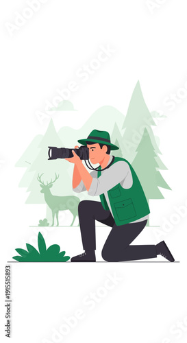 Wildlife Photographer Capturing Nature's Majesty in a Forest Setting