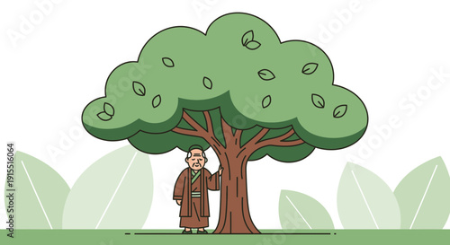 Wise Elder Resting Beneath Majestic Mature Tree Canopy