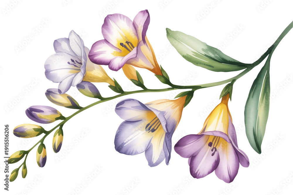 Obraz premium Watercolor Freesia Flowers Vector Isolated on Transparent Background