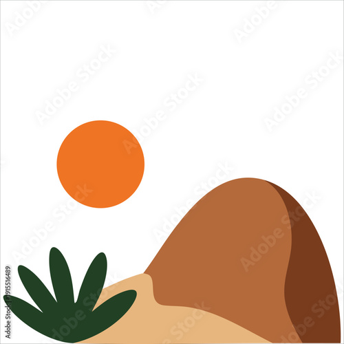 Abstract Landscape Art with Golden Strokes for Prints and Wall Decor Isolated Vector Illustration on White Background