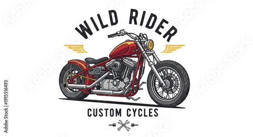 Custom Motorcycle Logo Design Illustration.