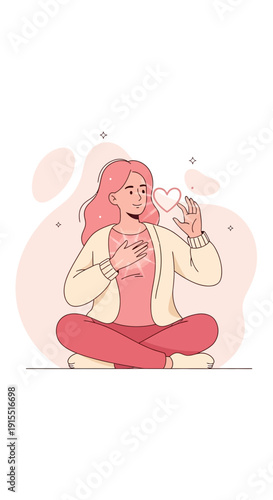 Woman Embracing Self-Love And Inner Peace Through Mindful Meditation