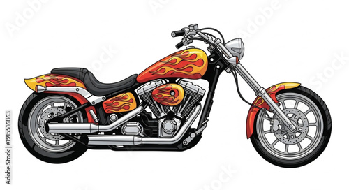 Custom Motorcycle with Flame Design.