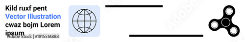 Technology, communication, global trends, education, networking, innovation. Globe icon paired with a spinner-thumbs up graphic. Communication and global concepts visualization