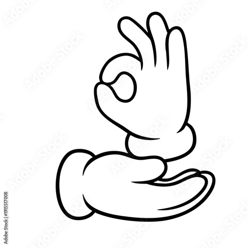 Cartoon style hand making OK gesture symbolizing approval and agreement for business and social media use