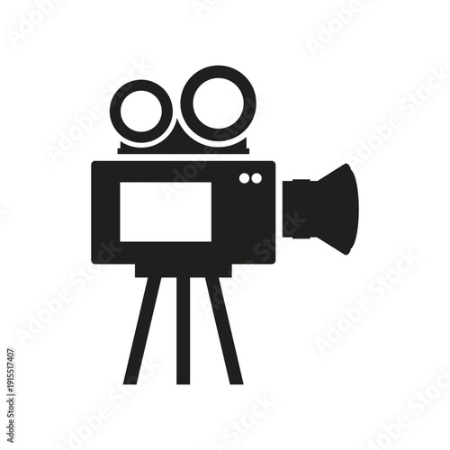 Professional video camera with tripod icon vector for film production broadcasting cinematography and digital media recording