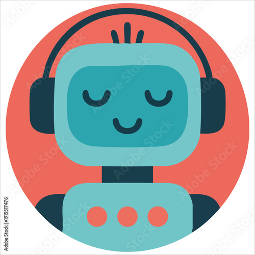 Flat Vector Illustration of a Robot in a Red Circle for Chat and Support Logo