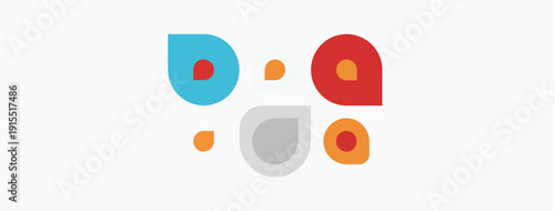 Abstract colorful shapes suggest faces. Simple design utilizes circles, ovals, dots. Minimalist illustration evokes playfulness, connection.