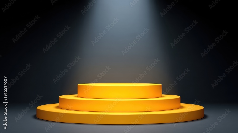 Obraz premium Yellow Podium Lit By Spotlights in a Dark Environment for Award Ceremonies and Celebratory Events