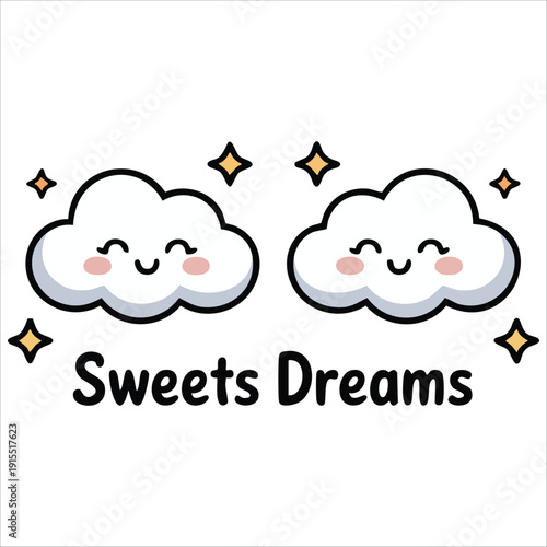 Childrens Poster with Boho Style Clouds and Sweet Dreams Text Vector